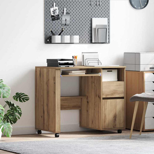 Tisch mit Rollen mit Regal Eiche handwerklich 91 x 50 x 77 cm