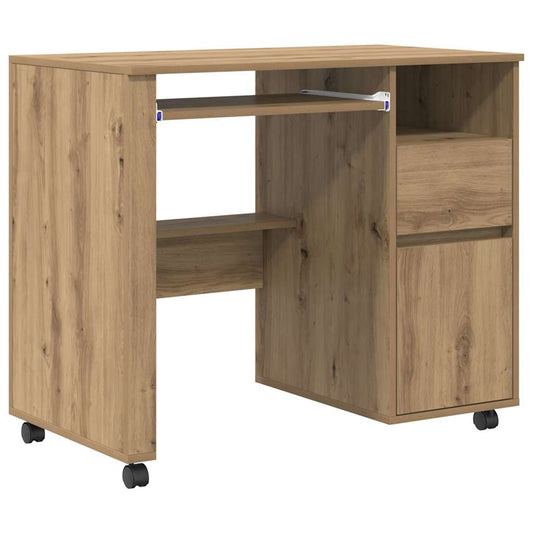 Tisch mit Rollen mit Regal Eiche handwerklich 91 x 50 x 77 cm
