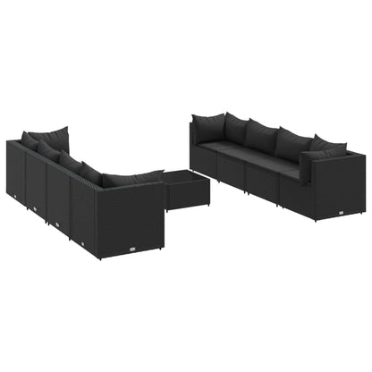 9-tlg. Garten-Lounge-Set mit Kissen Schwarz Poly Rattan