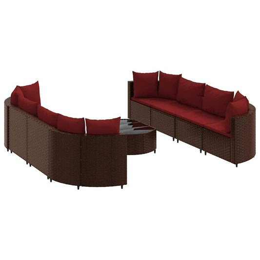 9-tlg. Garten-Sofagarnitur mit Kissen Braun Poly Rattan