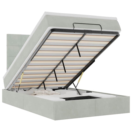 Ottoman-Bett mit Matratzen & LEDs Hellgrau 120x200 cm Samt