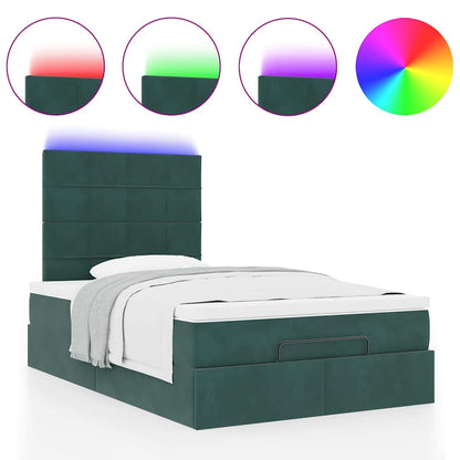 Ottoman-Bett mit Matratzen & LEDs Dunkelgrün 120x200 cm Samt