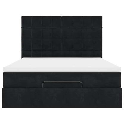 Ottoman-Bett mit Matratzen & LEDs Schwarz 140x190 cm Samt