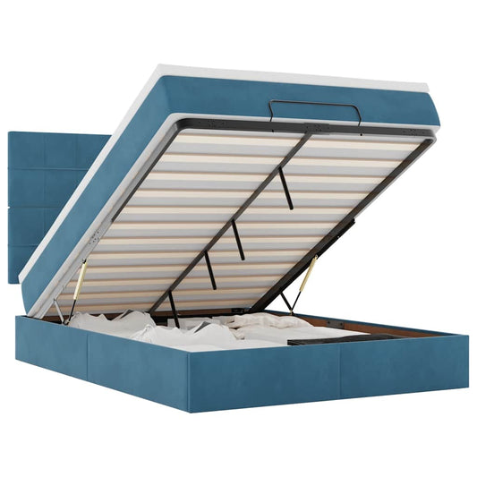 Ottoman-Bett mit Matratzen & LEDs Dunkelblau 140x190 cm Samt