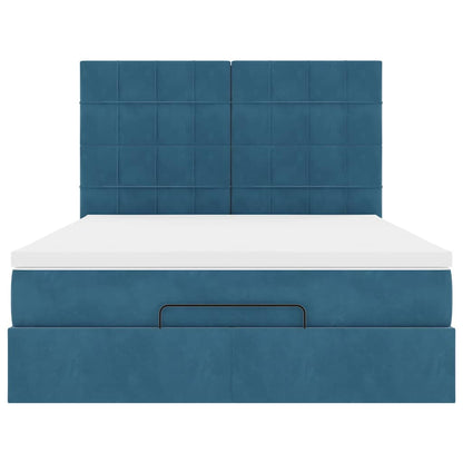 Ottoman-Bett mit Matratzen & LEDs Dunkelblau 140x190 cm Samt