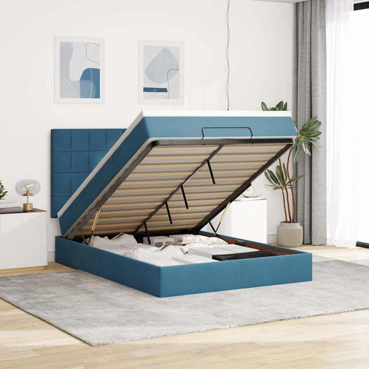 Ottoman-Bett mit Matratzen & LEDs Dunkelblau 140x190 cm Samt