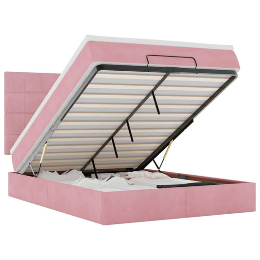 Ottoman-Bett mit Matratzen & LEDs Rosa 140x190 cm Samt