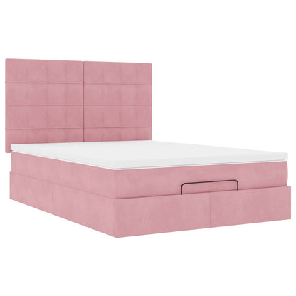 Ottoman-Bett mit Matratzen & LEDs Rosa 140x190 cm Samt