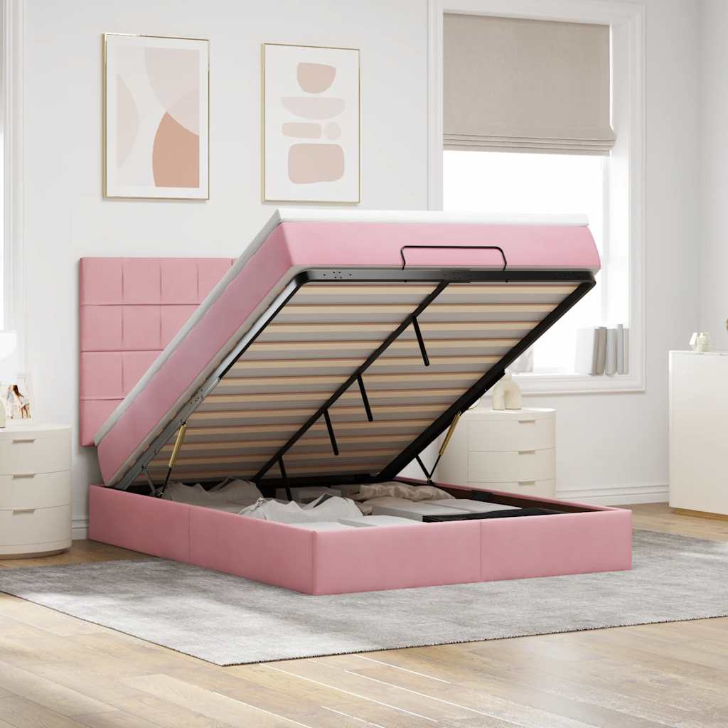 Ottoman-Bett mit Matratzen & LEDs Rosa 140x190 cm Samt