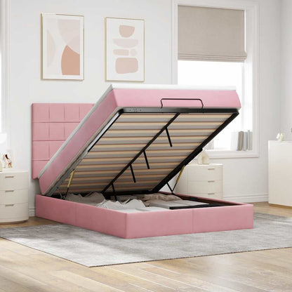 Ottoman-Bett mit Matratzen & LEDs Rosa 140x190 cm Samt