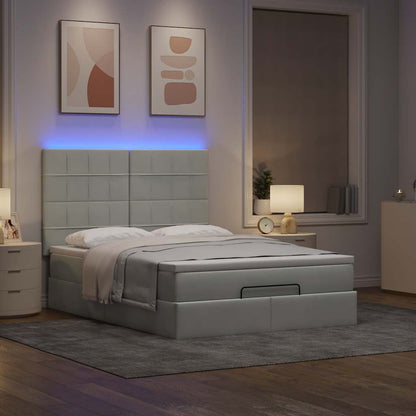 Ottoman-Bett mit Matratzen & LEDs Hellgrau 140x200 cm Samt