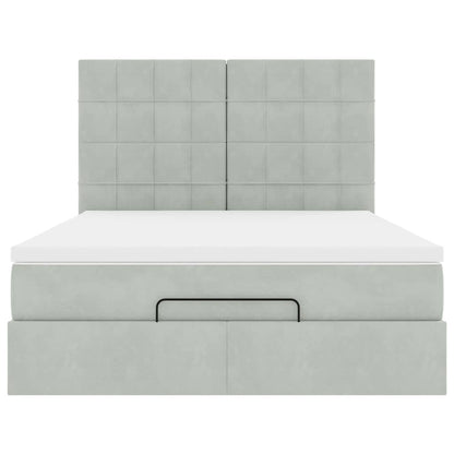 Ottoman-Bett mit Matratzen & LEDs Hellgrau 140x200 cm Samt