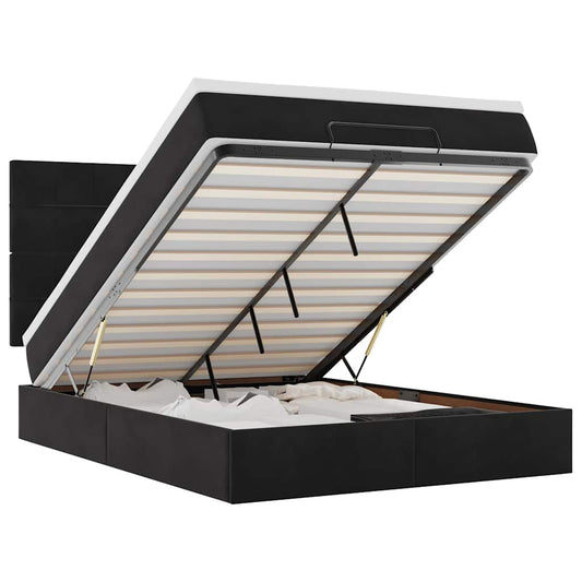 Ottoman-Bett mit Matratzen & LEDs Schwarz 140x200 cm Samt