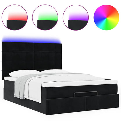 Ottoman-Bett mit Matratzen & LEDs Schwarz 140x200 cm Samt