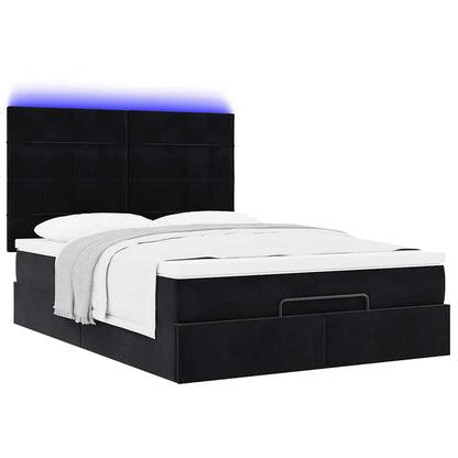 Ottoman-Bett mit Matratzen & LEDs Schwarz 140x200 cm Samt