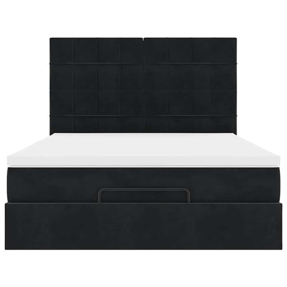 Ottoman-Bett mit Matratzen & LEDs Schwarz 140x200 cm Samt