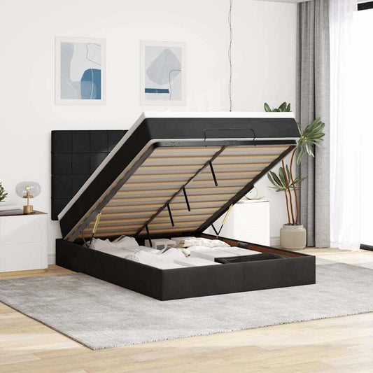 Ottoman-Bett mit Matratzen & LEDs Schwarz 140x200 cm Samt