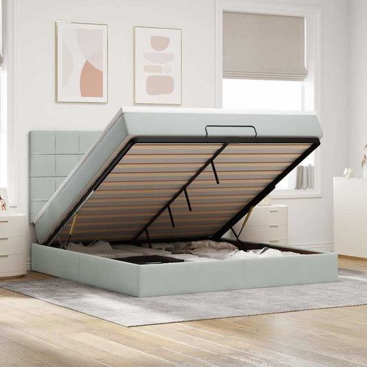 Ottoman-Bett mit Matratzen & LEDs Hellgrau 160x200 cm Samt