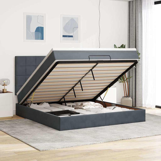 Ottoman-Bett mit Matratzen & LEDs Dunkelgrau 160x200 cm Samt