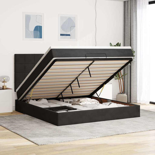 Ottoman-Bett mit Matratzen & LEDs Schwarz 160x200 cm Samt