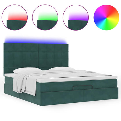 Ottoman-Bett mit Matratzen & LEDs Dunkelgrün 160x200 cm Samt