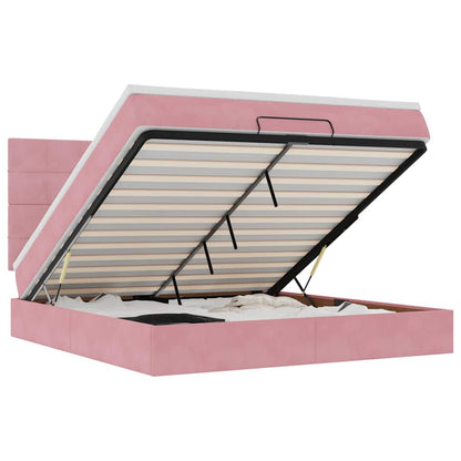 Ottoman-Bett mit Matratzen & LEDs Rosa 160x200 cm Samt