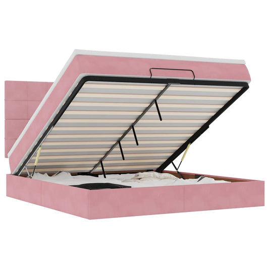 Ottoman-Bett mit Matratzen & LEDs Rosa 160x200 cm Samt
