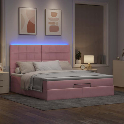 Ottoman-Bett mit Matratzen & LEDs Rosa 160x200 cm Samt