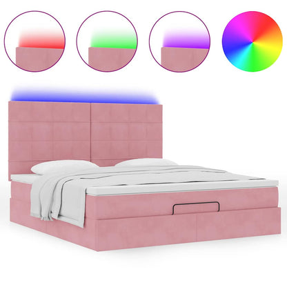 Ottoman-Bett mit Matratzen & LEDs Rosa 160x200 cm Samt