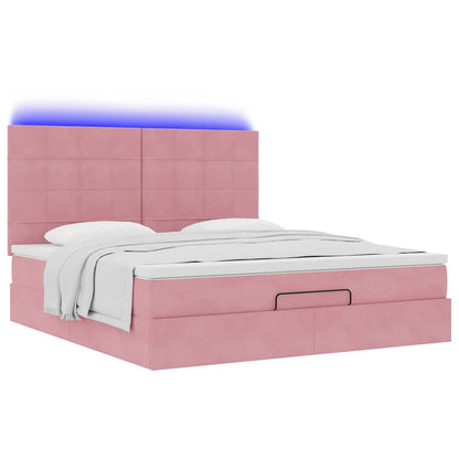 Ottoman-Bett mit Matratzen & LEDs Rosa 160x200 cm Samt