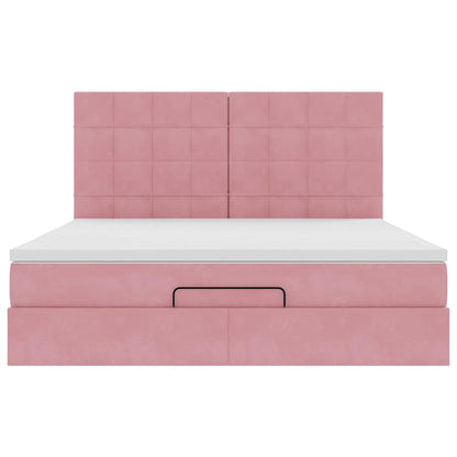 Ottoman-Bett mit Matratzen & LEDs Rosa 160x200 cm Samt