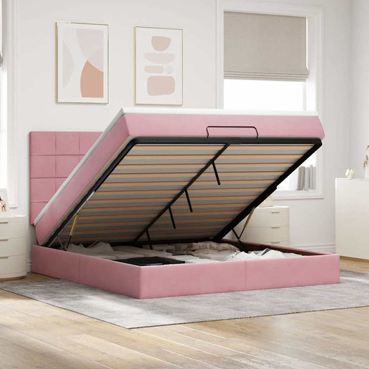 Ottoman-Bett mit Matratzen & LEDs Rosa 160x200 cm Samt