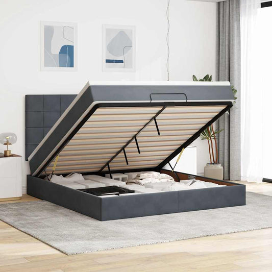 Ottoman-Bett mit Matratzen & LEDs Dunkelgrau 180x200 cm Samt
