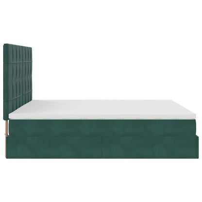 Ottoman-Bett mit Matratzen & LEDs Dunkelgrün 180x200 cm Samt