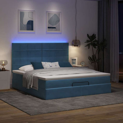 Ottoman-Bett mit Matratzen & LEDs Dunkelblau 180x200 cm Samt