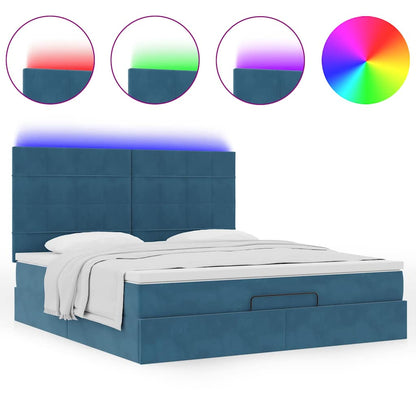 Ottoman-Bett mit Matratzen & LEDs Dunkelblau 180x200 cm Samt