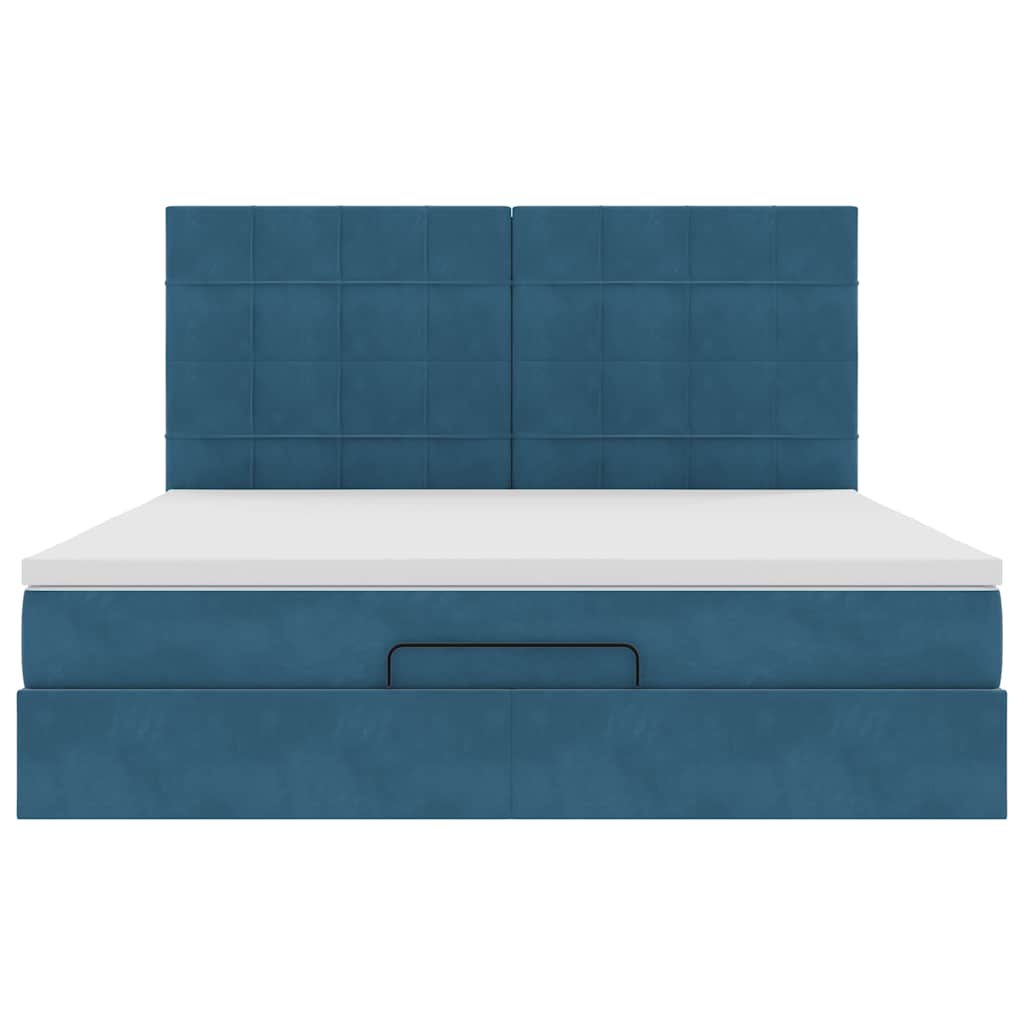 Ottoman-Bett mit Matratzen & LEDs Dunkelblau 180x200 cm Samt