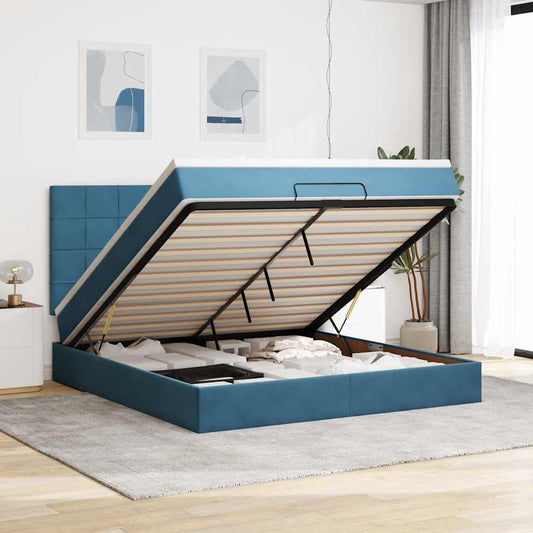 Ottoman-Bett mit Matratzen & LEDs Dunkelblau 180x200 cm Samt