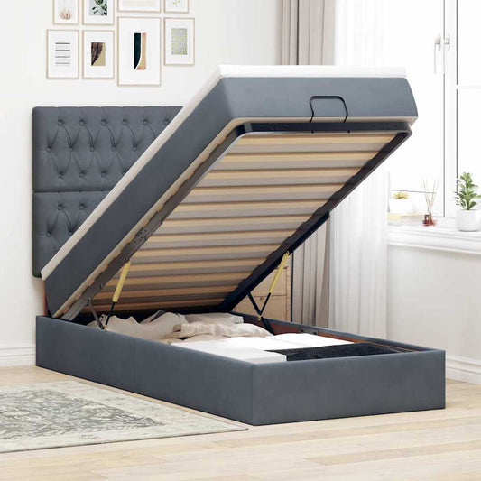 Ottoman-Bett mit Matratzen & LEDs Dunkelgrau 80x200 cm Samt
