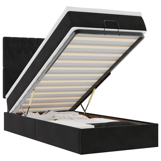 Ottoman-Bett mit Matratzen & LEDs Schwarz 80x200 cm Samt