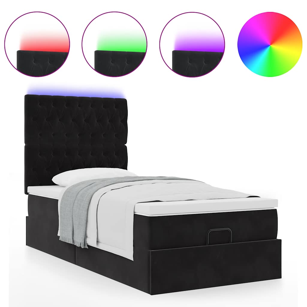 Ottoman-Bett mit Matratzen & LEDs Schwarz 80x200 cm Samt