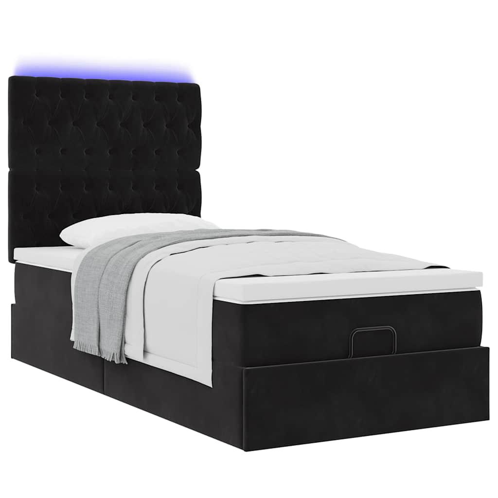 Ottoman-Bett mit Matratzen & LEDs Schwarz 80x200 cm Samt