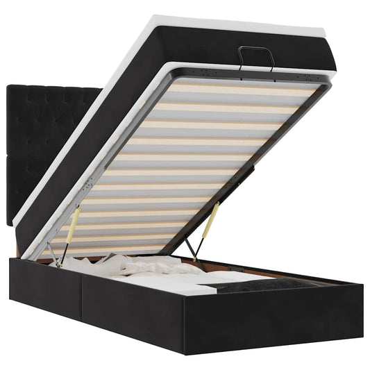 Ottoman-Bett mit Matratzen & LEDs Schwarz 90x190 cm Samt
