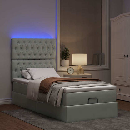 Ottoman-Bett mit Matratzen & LEDs Hellgrau 90x200 cm Samt