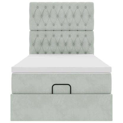 Ottoman-Bett mit Matratzen & LEDs Hellgrau 90x200 cm Samt