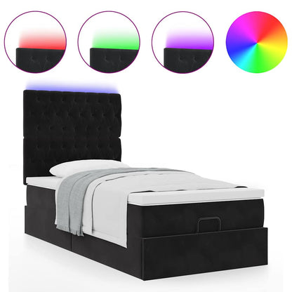 Ottoman-Bett mit Matratzen & LEDs Schwarz 90x200 cm Samt
