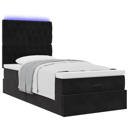 Ottoman-Bett mit Matratzen & LEDs Schwarz 90x200 cm Samt
