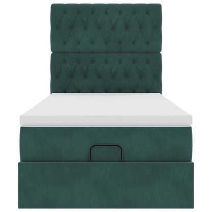 Ottoman-Bett mit Matratzen & LEDs Dunkelgrün 90x200 cm Samt
