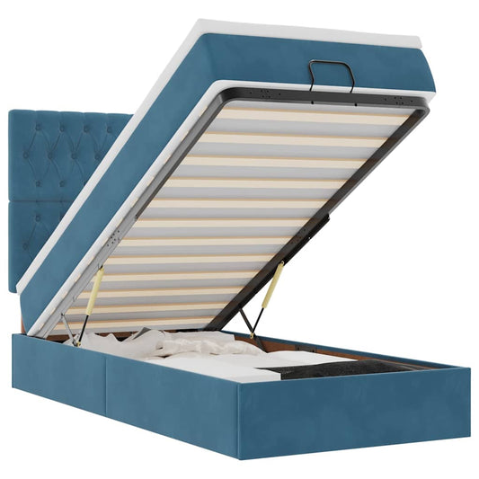 Ottoman-Bett mit Matratzen & LEDs Dunkelblau 90x200 cm Samt