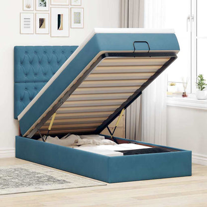 Ottoman-Bett mit Matratzen & LEDs Dunkelblau 90x200 cm Samt